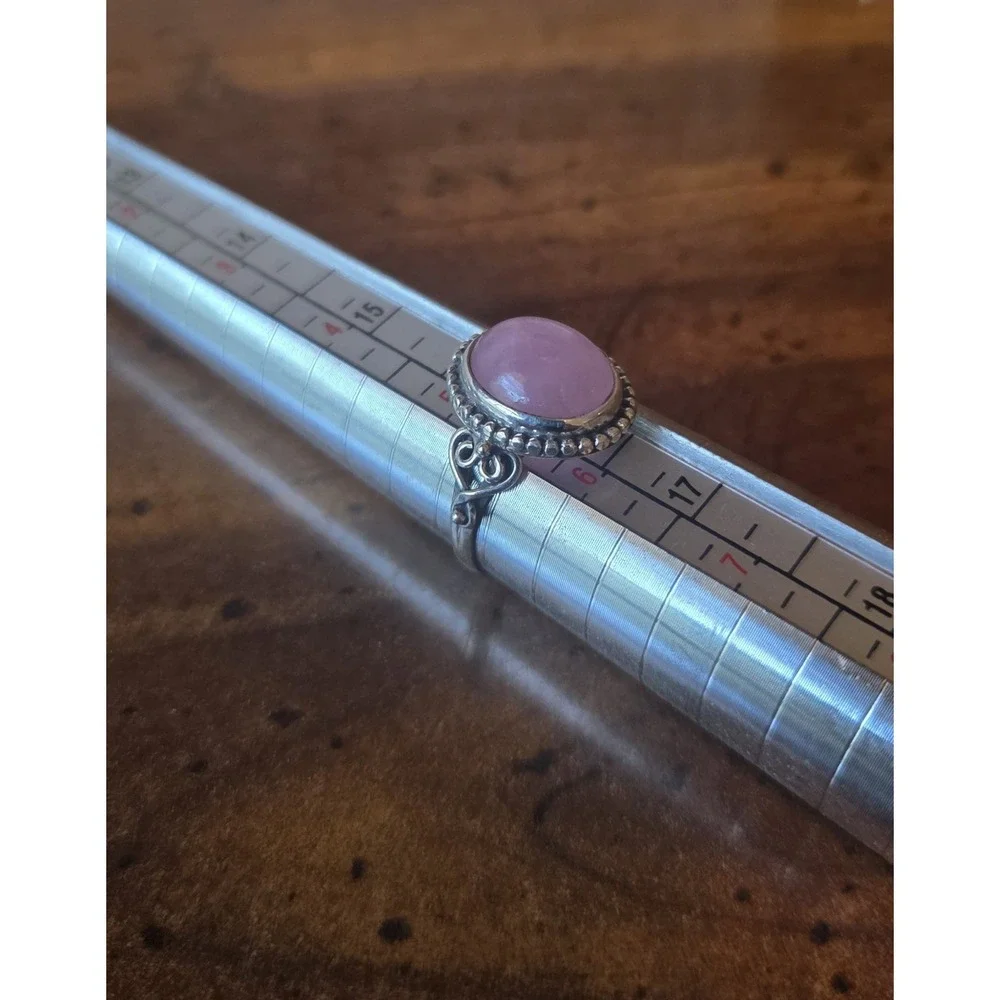 Sterling Silver Pink Rose Quartz Victorian‎ Style Ring Size 5.5
